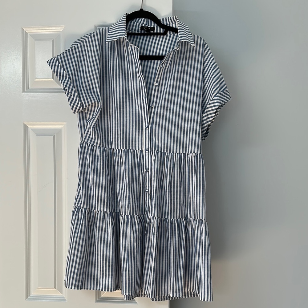 Blue and White Striped Button-Down Dress